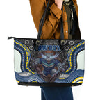 North Queensland Cowboys Leather Tote Bag The Scream of Lightning Eyes - Indigenous Dot Ripping Effect