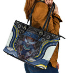North Queensland Cowboys Leather Tote Bag The Scream of Lightning Eyes - Indigenous Dot Ripping Effect