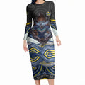 North Queensland Cowboys Long Sleeve Bodycon Dress The Scream of Lightning Eyes - Indigenous Dot Ripping Effect