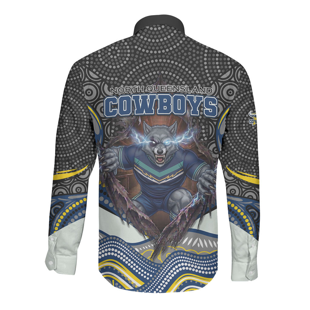 North Queensland Cowboys Long Sleeve Button Shirt The Scream of Lightning Eyes - Indigenous Dot Ripping Effect