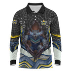 North Queensland Cowboys Long Sleeve Polo Shirt The Scream of Lightning Eyes - Indigenous Dot Ripping Effect