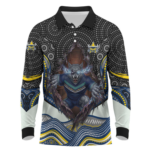 North Queensland Cowboys Long Sleeve Polo Shirt The Scream of Lightning Eyes - Indigenous Dot Ripping Effect
