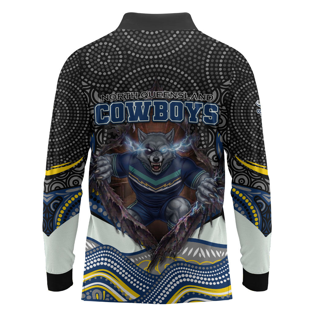 North Queensland Cowboys Long Sleeve Polo Shirt The Scream of Lightning Eyes - Indigenous Dot Ripping Effect
