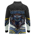 North Queensland Cowboys Long Sleeve Polo Shirt The Scream of Lightning Eyes - Indigenous Dot Ripping Effect