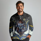 North Queensland Cowboys Long Sleeve Polo Shirt The Scream of Lightning Eyes - Indigenous Dot Ripping Effect