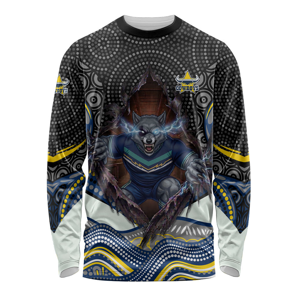 North Queensland Cowboys Long Sleeve Shirt The Scream of Lightning Eyes - Indigenous Dot Ripping Effect