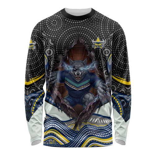 North Queensland Cowboys Long Sleeve Shirt The Scream of Lightning Eyes - Indigenous Dot Ripping Effect