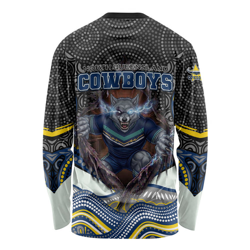 North Queensland Cowboys Long Sleeve Shirt The Scream of Lightning Eyes - Indigenous Dot Ripping Effect