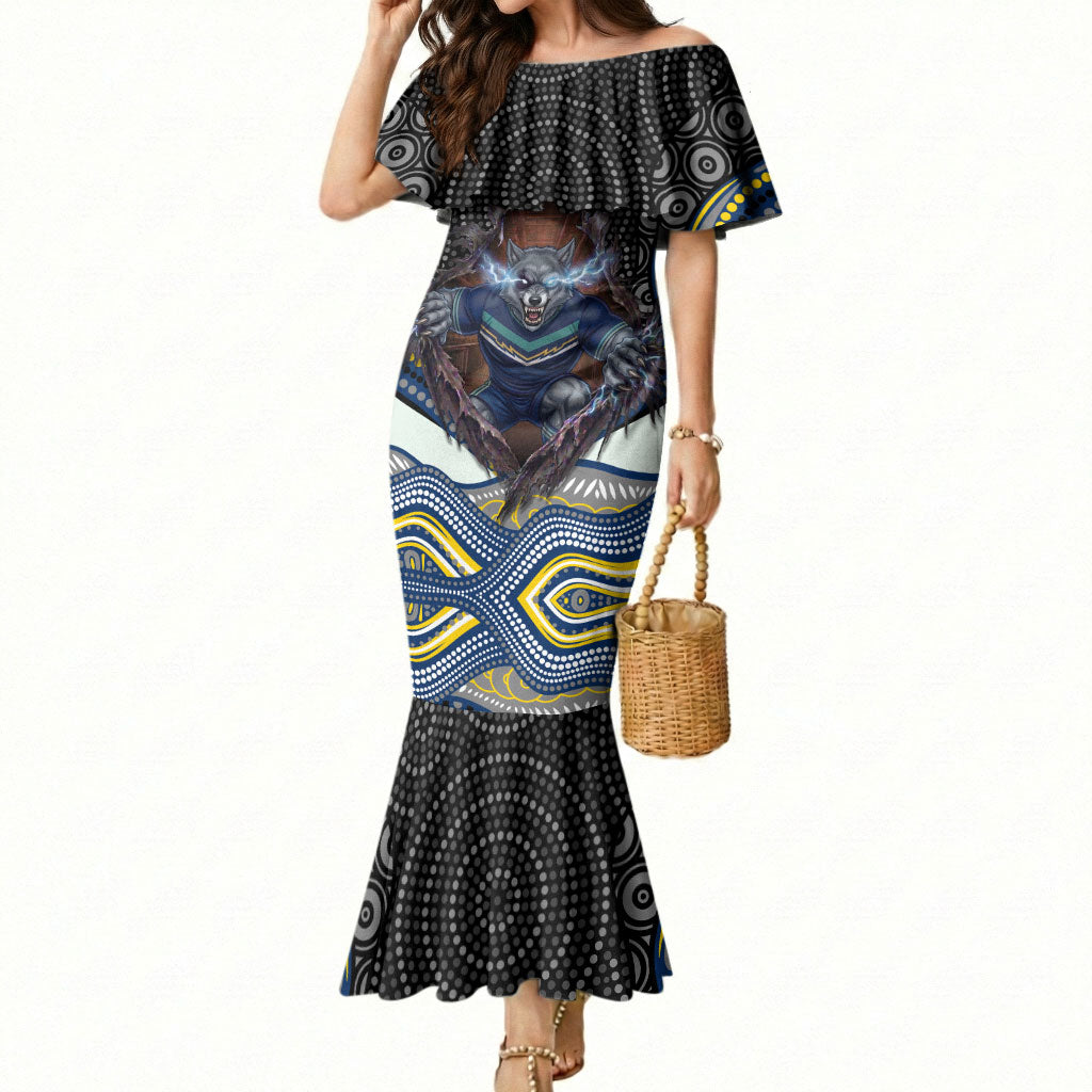 North Queensland Cowboys Mermaid Dress The Scream of Lightning Eyes - Indigenous Dot Ripping Effect