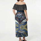 North Queensland Cowboys Off Shoulder Maxi Dress The Scream of Lightning Eyes - Indigenous Dot Ripping Effect