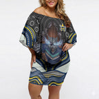 North Queensland Cowboys Off Shoulder Short Dress The Scream of Lightning Eyes - Indigenous Dot Ripping Effect