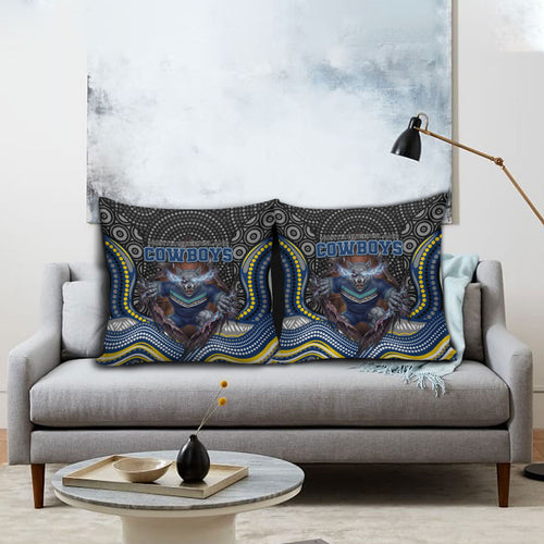 North Queensland Cowboys Pillow Cover The Scream of Lightning Eyes - Indigenous Dot Ripping Effect