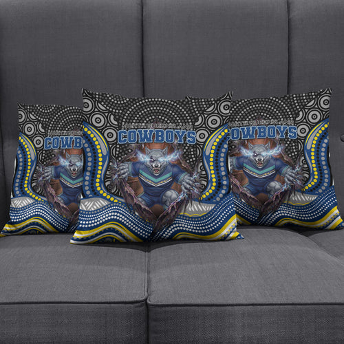 North Queensland Cowboys Pillow Cover The Scream of Lightning Eyes - Indigenous Dot Ripping Effect