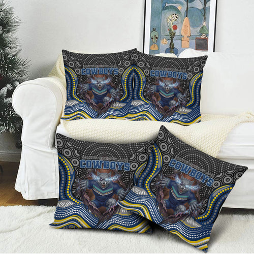 North Queensland Cowboys Pillow Cover The Scream of Lightning Eyes - Indigenous Dot Ripping Effect