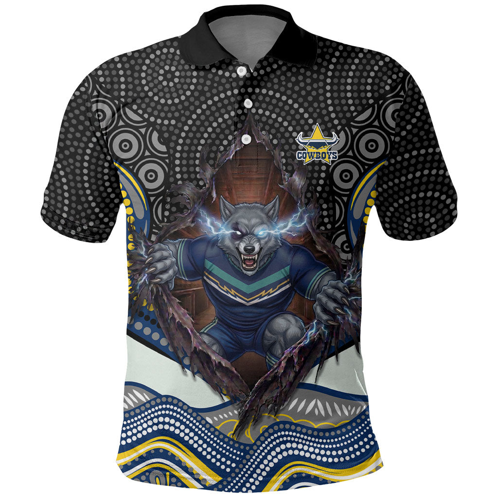 North Queensland Cowboys Polo Shirt The Scream of Lightning Eyes - Indigenous Dot Ripping Effect