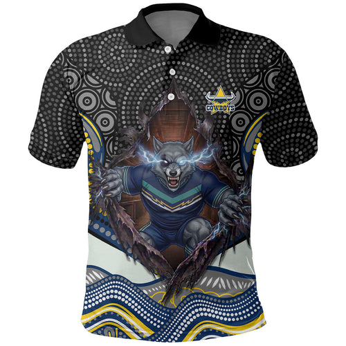 North Queensland Cowboys Polo Shirt The Scream of Lightning Eyes - Indigenous Dot Ripping Effect
