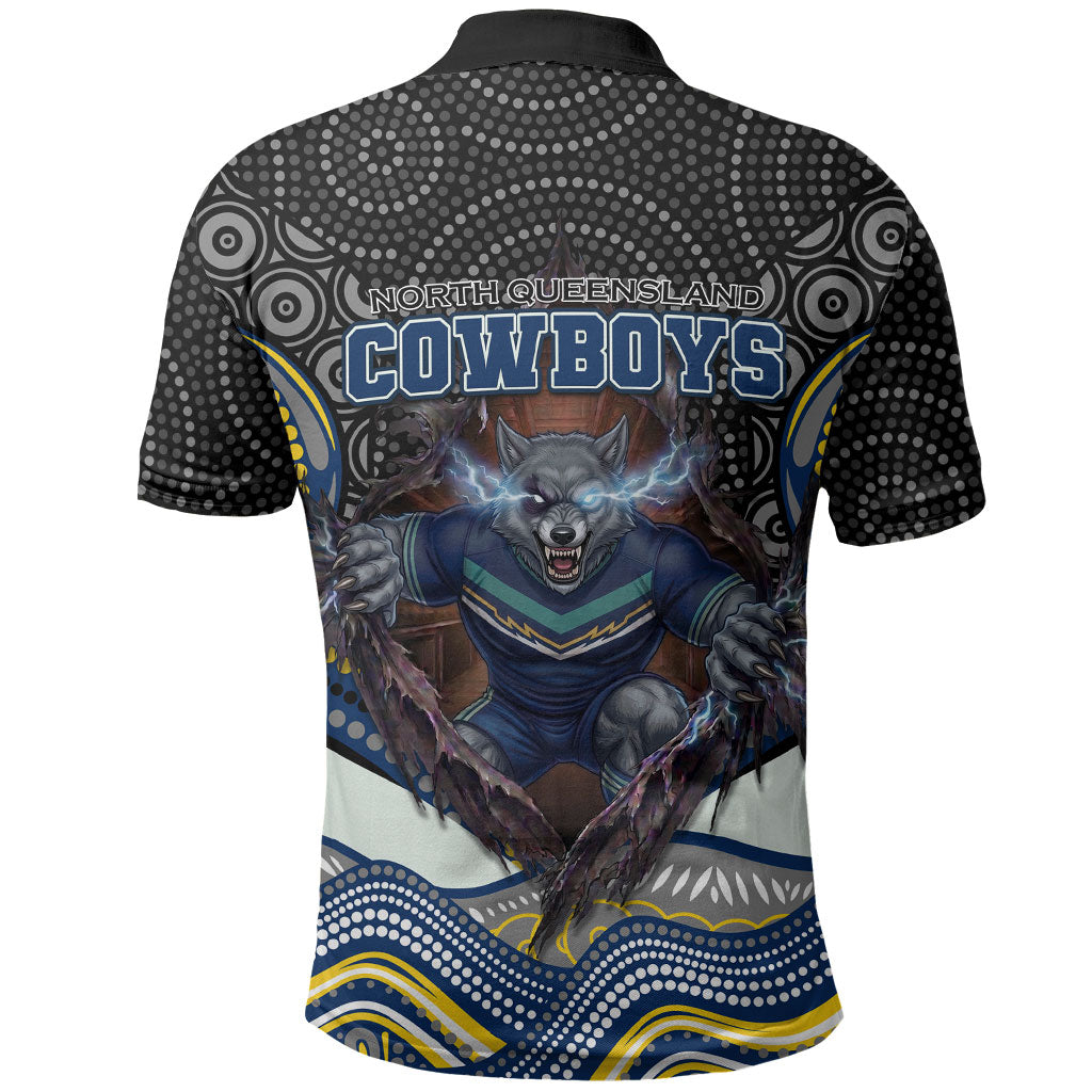North Queensland Cowboys Polo Shirt The Scream of Lightning Eyes - Indigenous Dot Ripping Effect