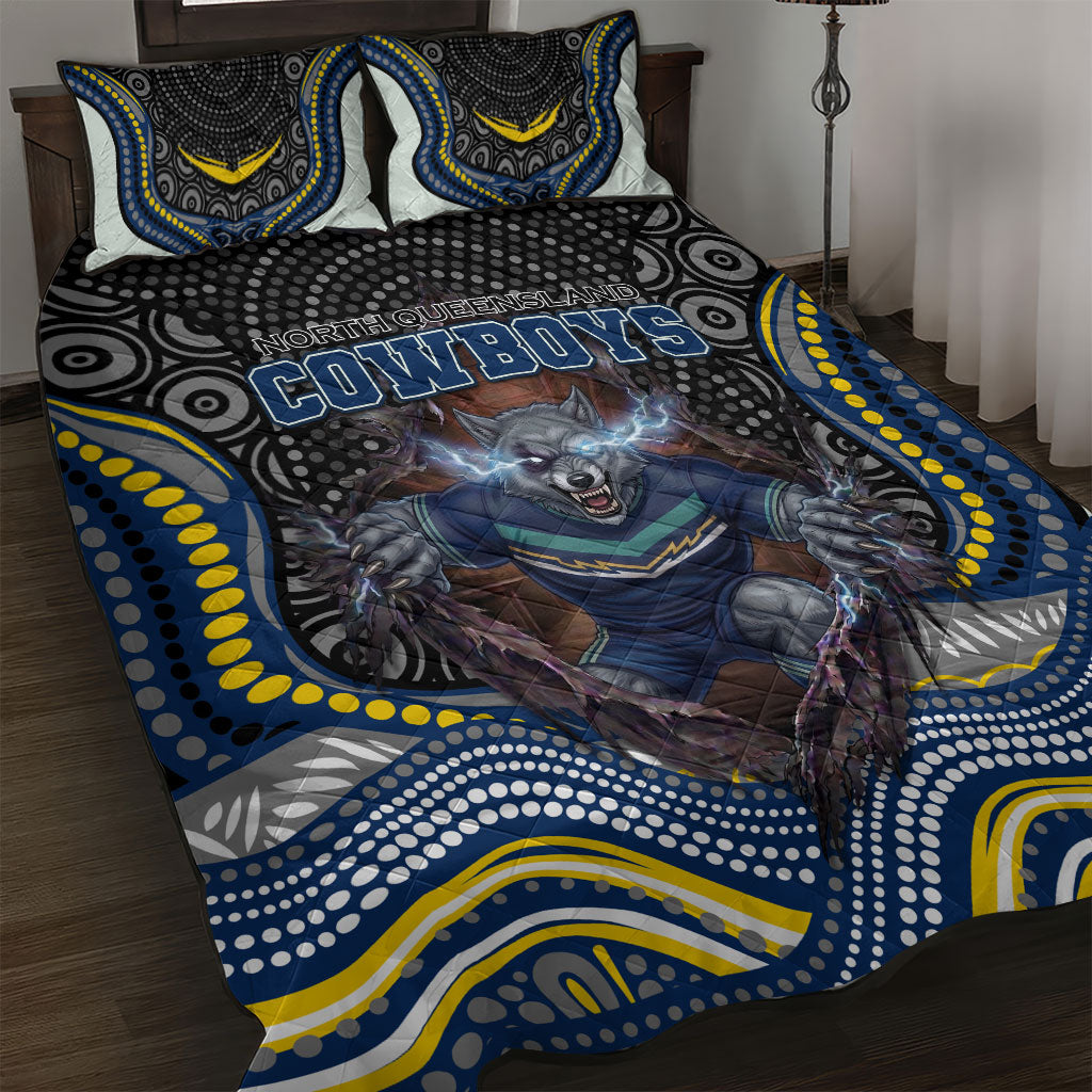 North Queensland Cowboys Quilt Bed Set The Scream of Lightning Eyes - Indigenous Dot Ripping Effect