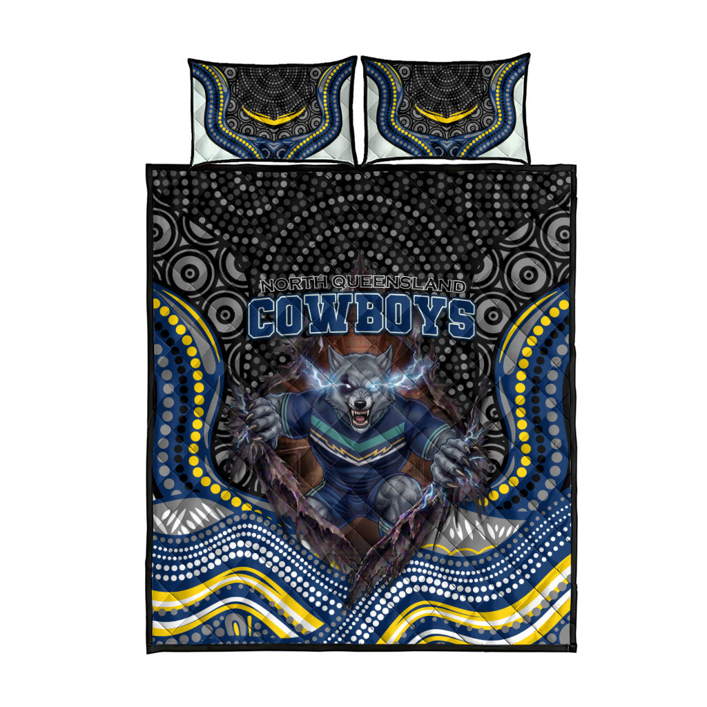 North Queensland Cowboys Quilt Bed Set The Scream of Lightning Eyes - Indigenous Dot Ripping Effect