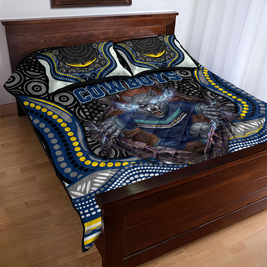 North Queensland Cowboys Quilt Bed Set The Scream of Lightning Eyes - Indigenous Dot Ripping Effect