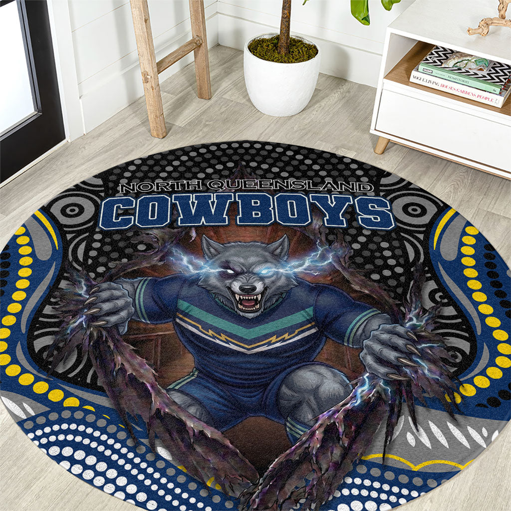 North Queensland Cowboys Round Carpet The Scream of Lightning Eyes - Indigenous Dot Ripping Effect