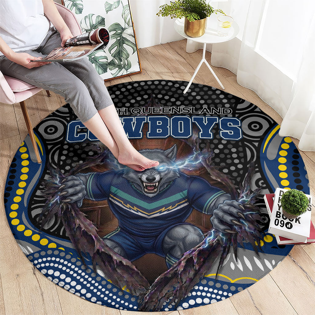North Queensland Cowboys Round Carpet The Scream of Lightning Eyes - Indigenous Dot Ripping Effect