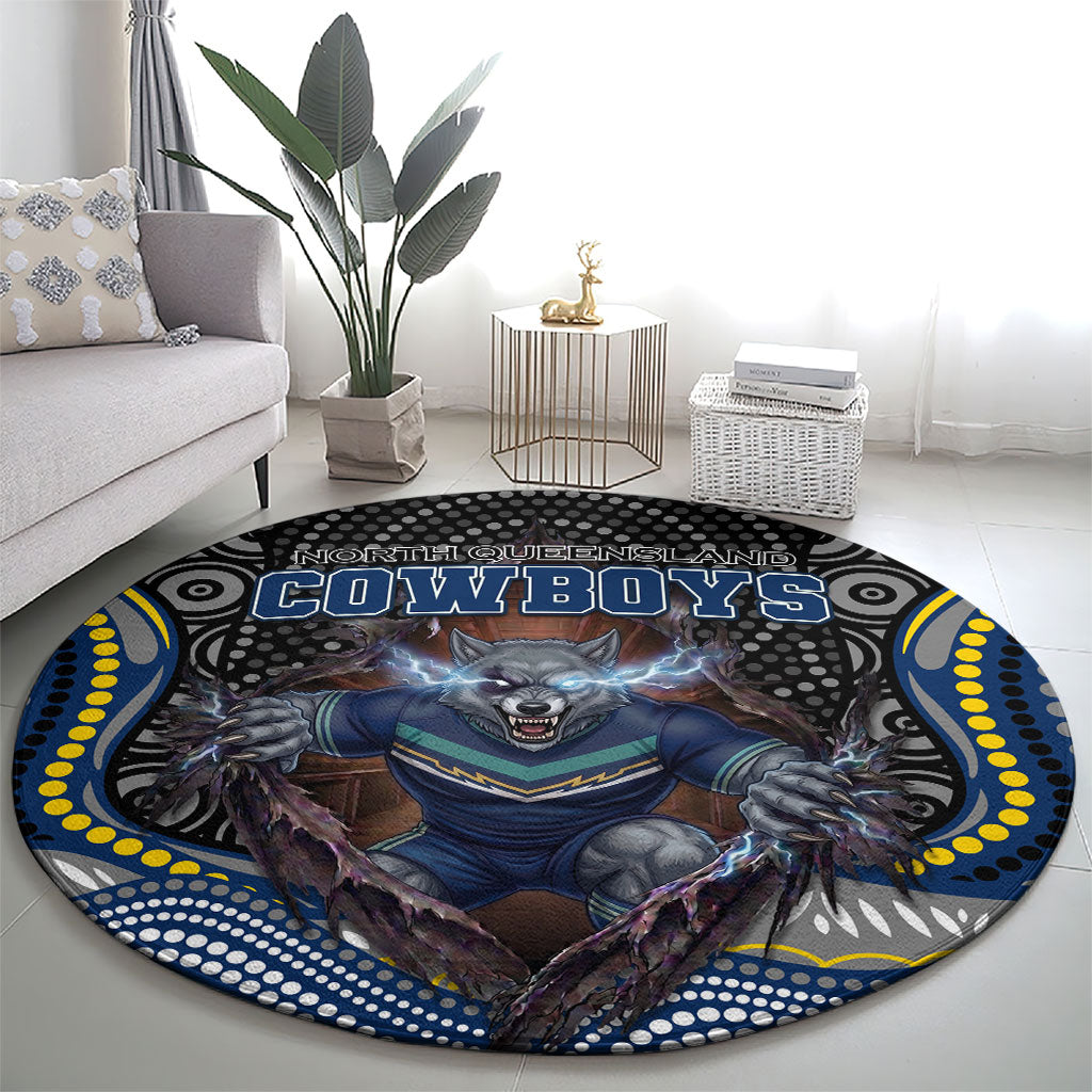 North Queensland Cowboys Round Carpet The Scream of Lightning Eyes - Indigenous Dot Ripping Effect