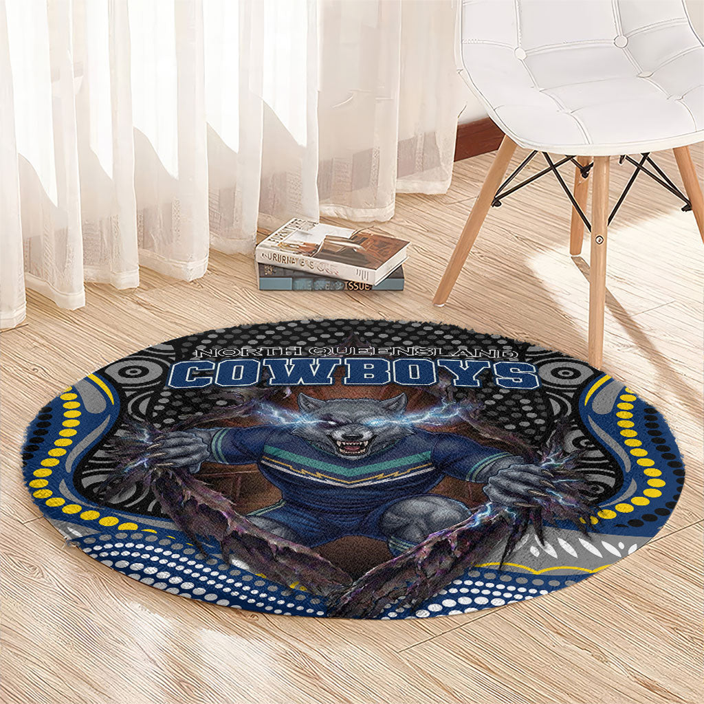 North Queensland Cowboys Round Carpet The Scream of Lightning Eyes - Indigenous Dot Ripping Effect