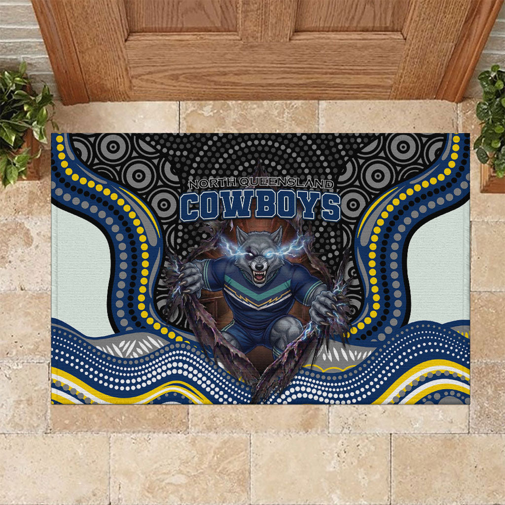 North Queensland Cowboys Rubber Doormat The Scream of Lightning Eyes - Indigenous Dot Ripping Effect