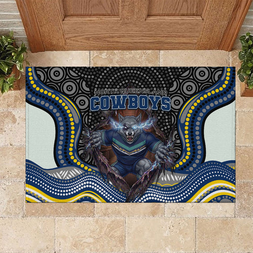 North Queensland Cowboys Rubber Doormat The Scream of Lightning Eyes - Indigenous Dot Ripping Effect
