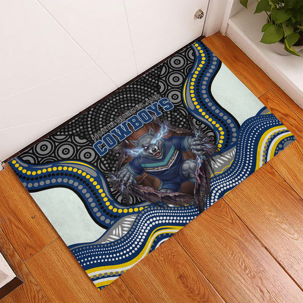 North Queensland Cowboys Rubber Doormat The Scream of Lightning Eyes - Indigenous Dot Ripping Effect