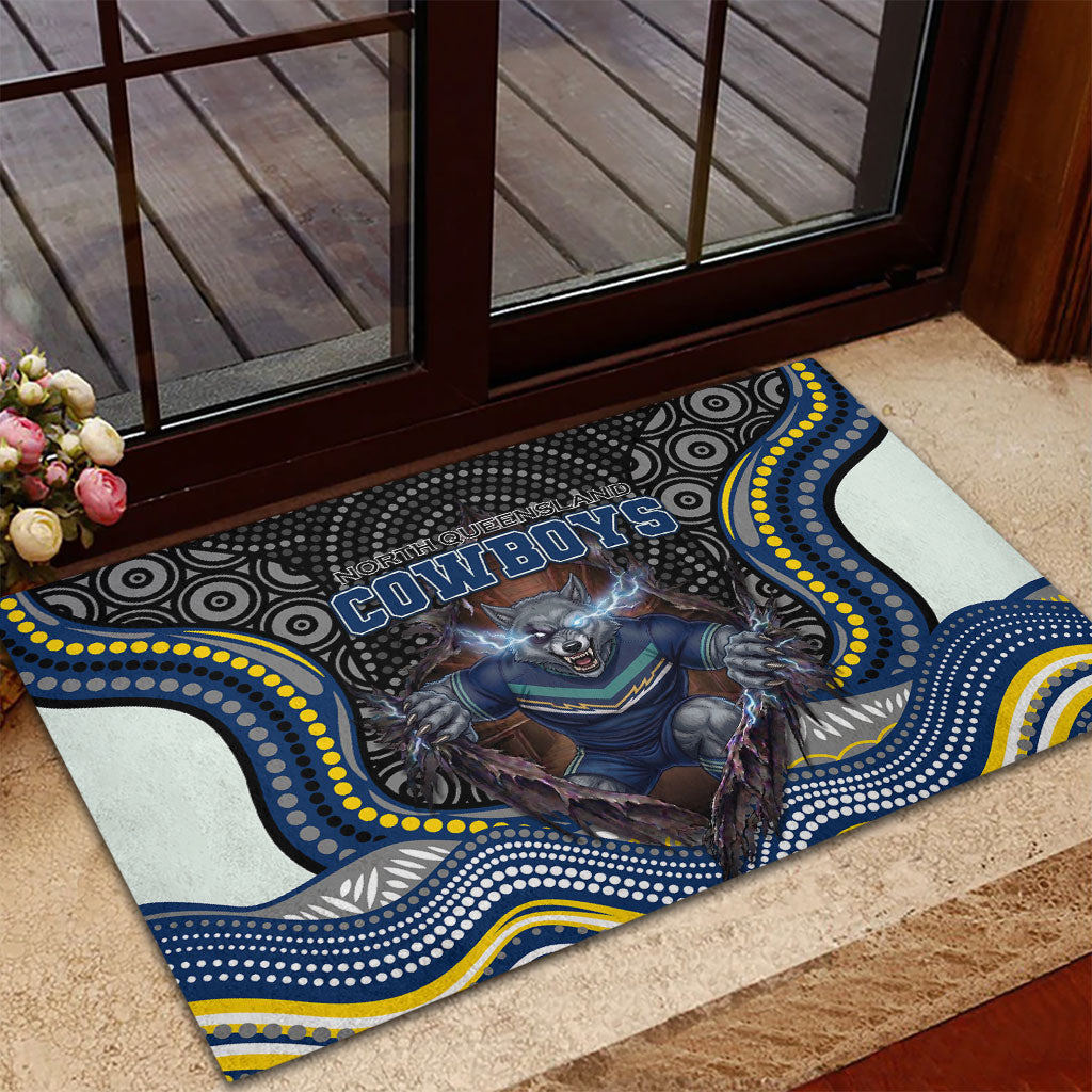 North Queensland Cowboys Rubber Doormat The Scream of Lightning Eyes - Indigenous Dot Ripping Effect