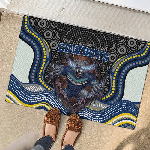North Queensland Cowboys Rubber Doormat The Scream of Lightning Eyes - Indigenous Dot Ripping Effect