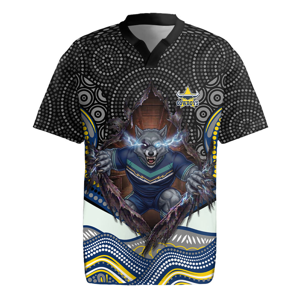 North Queensland Cowboys Rugby Jersey The Scream of Lightning Eyes - Indigenous Dot Ripping Effect