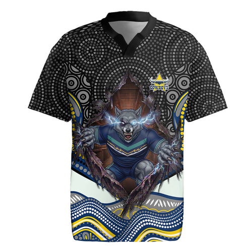North Queensland Cowboys Rugby Jersey The Scream of Lightning Eyes - Indigenous Dot Ripping Effect