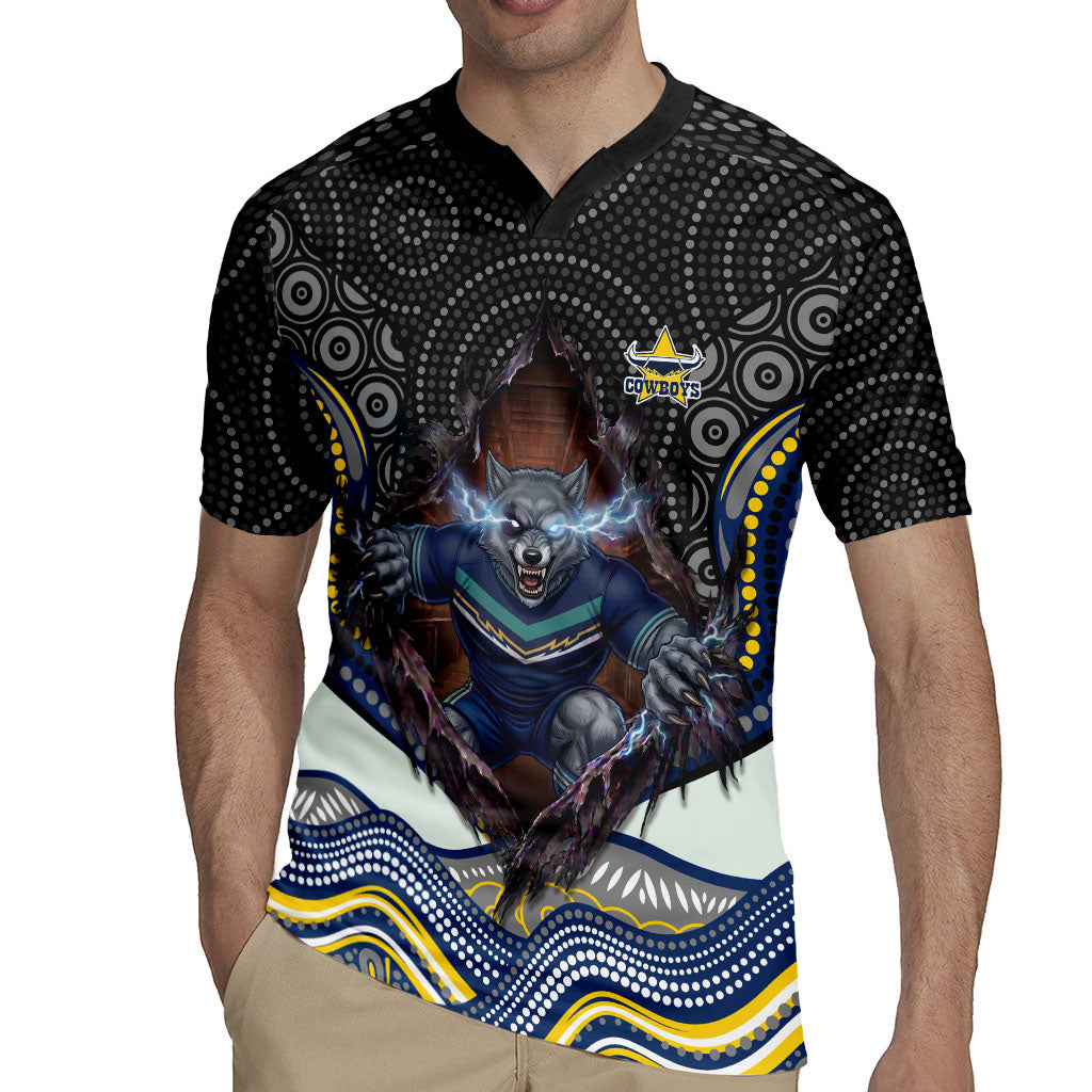 North Queensland Cowboys Rugby Jersey The Scream of Lightning Eyes - Indigenous Dot Ripping Effect