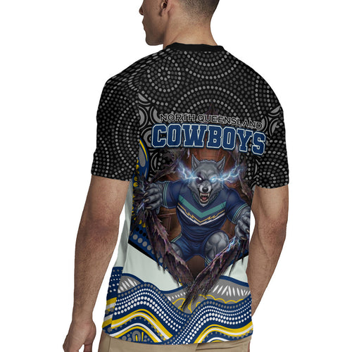 North Queensland Cowboys Rugby Jersey The Scream of Lightning Eyes - Indigenous Dot Ripping Effect