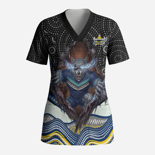 North Queensland Cowboys Scrub Top The Scream of Lightning Eyes - Indigenous Dot Ripping Effect