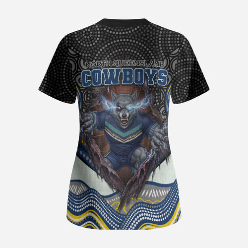 North Queensland Cowboys Scrub Top The Scream of Lightning Eyes - Indigenous Dot Ripping Effect