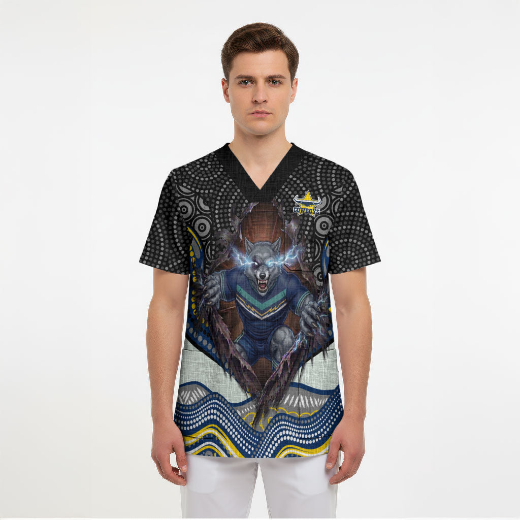 North Queensland Cowboys Scrub Top The Scream of Lightning Eyes - Indigenous Dot Ripping Effect