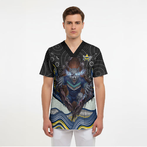 North Queensland Cowboys Scrub Top The Scream of Lightning Eyes - Indigenous Dot Ripping Effect