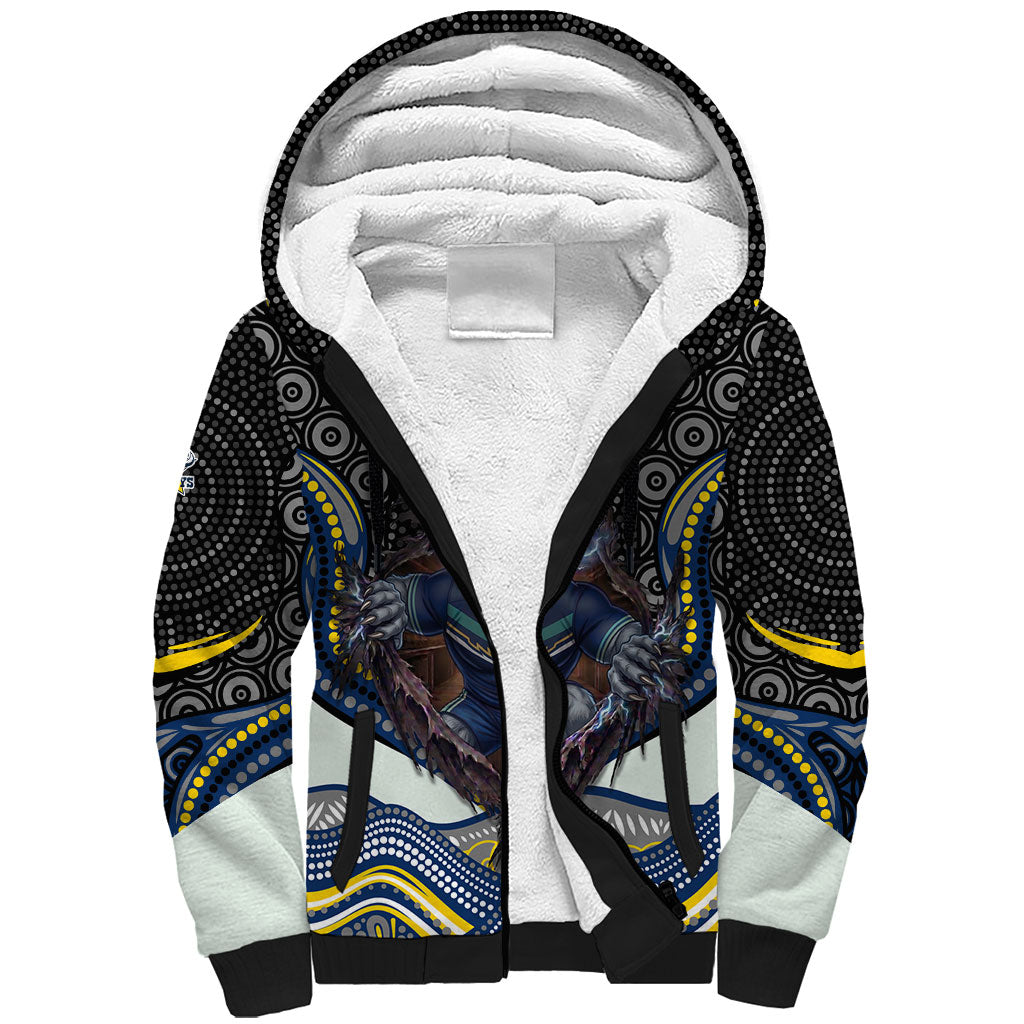 North Queensland Cowboys Sherpa Hoodie The Scream of Lightning Eyes - Indigenous Dot Ripping Effect