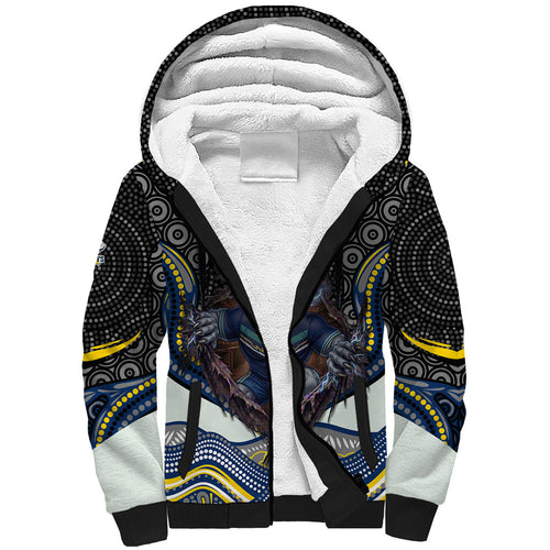 North Queensland Cowboys Sherpa Hoodie The Scream of Lightning Eyes - Indigenous Dot Ripping Effect