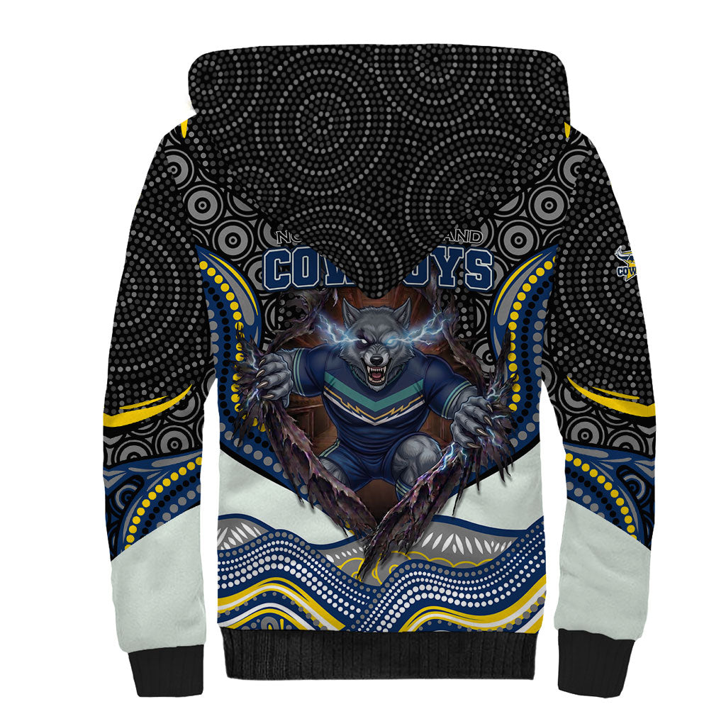 North Queensland Cowboys Sherpa Hoodie The Scream of Lightning Eyes - Indigenous Dot Ripping Effect