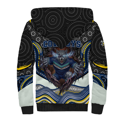 North Queensland Cowboys Sherpa Hoodie The Scream of Lightning Eyes - Indigenous Dot Ripping Effect