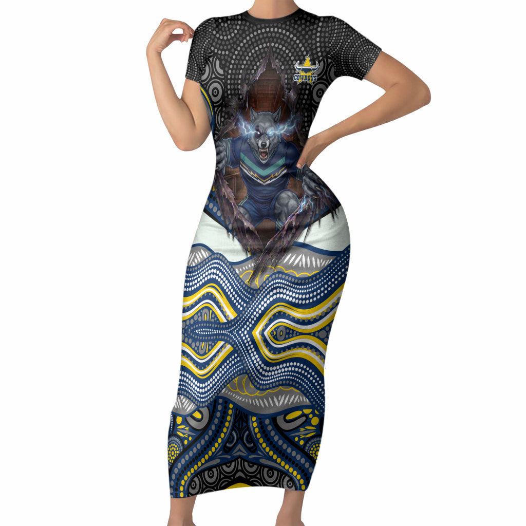 North Queensland Cowboys Short Sleeve Bodycon Dress The Scream of Lightning Eyes - Indigenous Dot Ripping Effect
