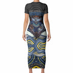 North Queensland Cowboys Short Sleeve Bodycon Dress The Scream of Lightning Eyes - Indigenous Dot Ripping Effect