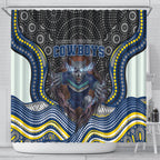 North Queensland Cowboys Shower Curtain The Scream of Lightning Eyes - Indigenous Dot Ripping Effect