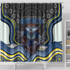 North Queensland Cowboys Shower Curtain The Scream of Lightning Eyes - Indigenous Dot Ripping Effect