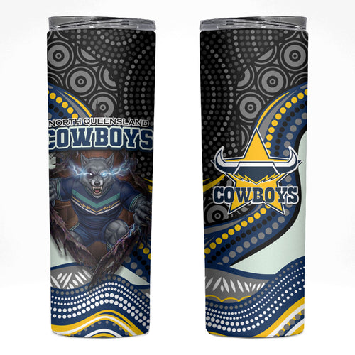 North Queensland Cowboys Skinny Tumbler The Scream of Lightning Eyes - Indigenous Dot Ripping Effect